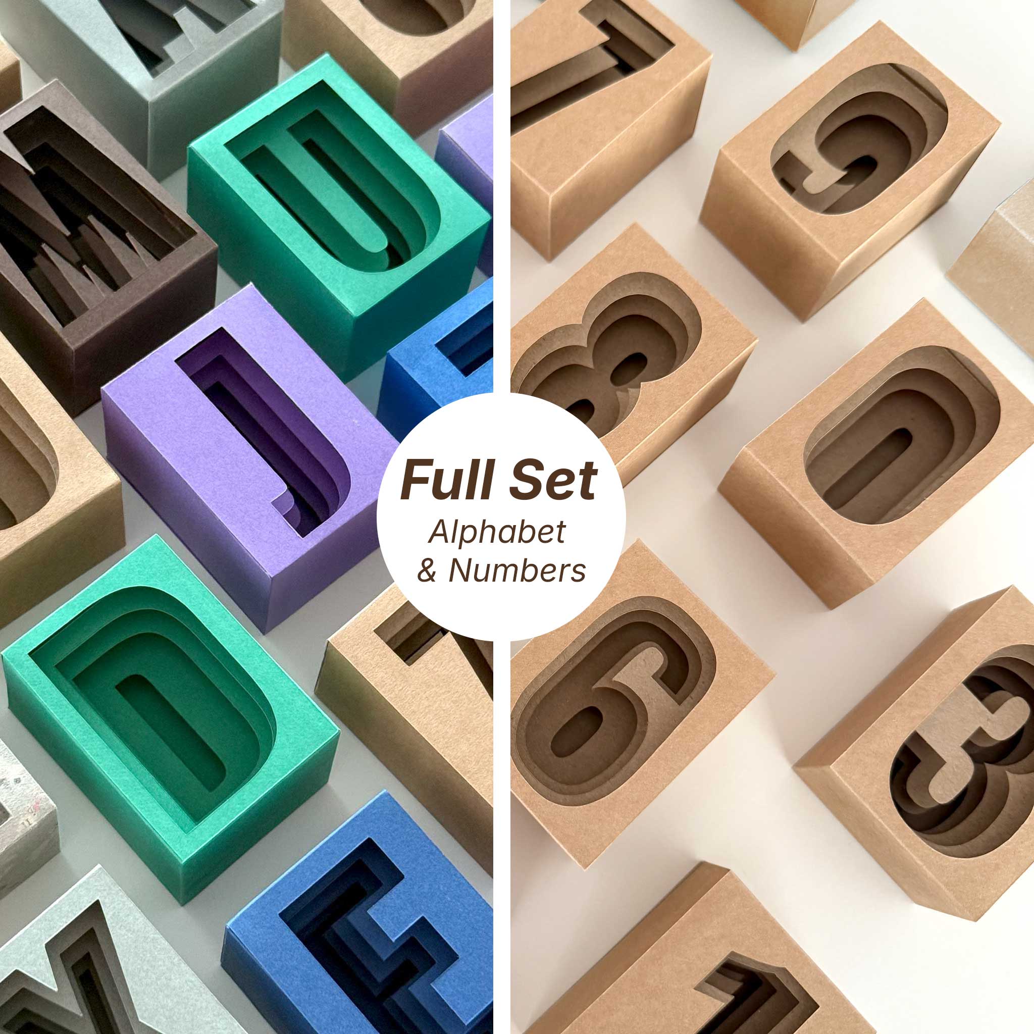 Full Set: 3D Layered Alphabet & Numbers Box Templates (A-Z, 0-9, &) – Cut-Ready SVG Files